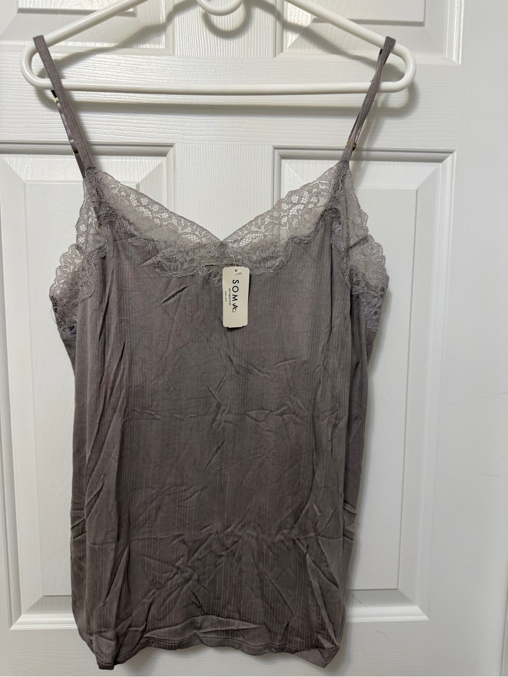 Soma Lace-Trim Camisole in Taupe Gray and matching pajama set